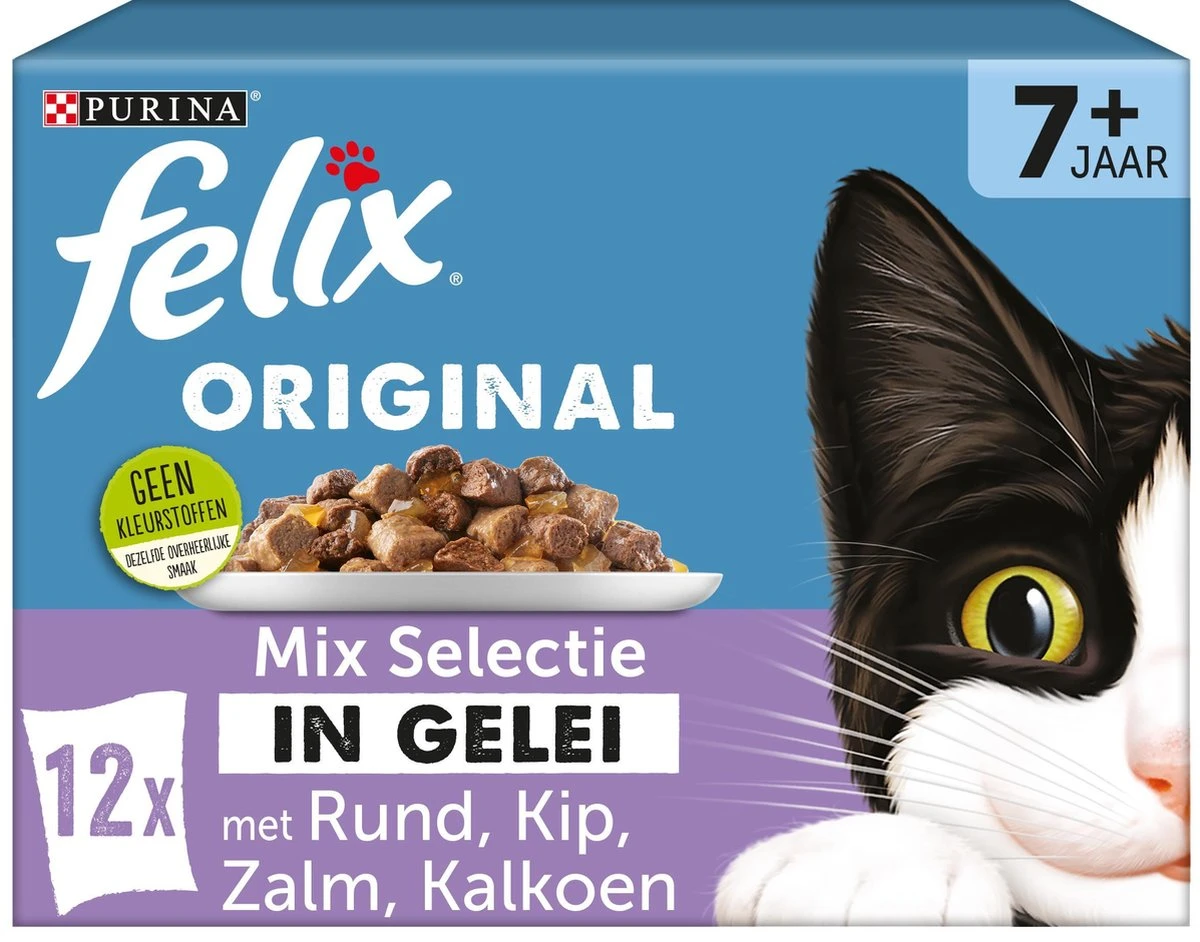 Felix Original Mix Senior 7+ In Gelei - Katten Natvoer - 4x12x85 Gr 3 Felix Original Mix Senior 7+ In Gelei - Katten Natvoer - 4x12x85 Gr