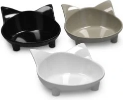 Navaris Voerbakjes Voor Katten - Set Van 3 Voer- En Waterbakken - Met Kattenkopjes Vorm - Antislip - Etensbakjes In Grijs, Wit En Zwart -Winkel Voor Kattenbenodigdheden 1200x977