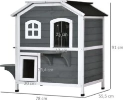 PawHut Kattenhuis Voor Buiten Kattenhut Met 2 Verdiepingen Kattenvilla, Asfaltdak, Massief Hout Grijs D30-236 17 PawHut Kattenhuis Voor Buiten Kattenhut Met 2 Verdiepingen Kattenvilla, Asfaltdak, Massief Hout Grijs D30-236 -Winkel Voor Kattenbenodigdheden 1200x983 1