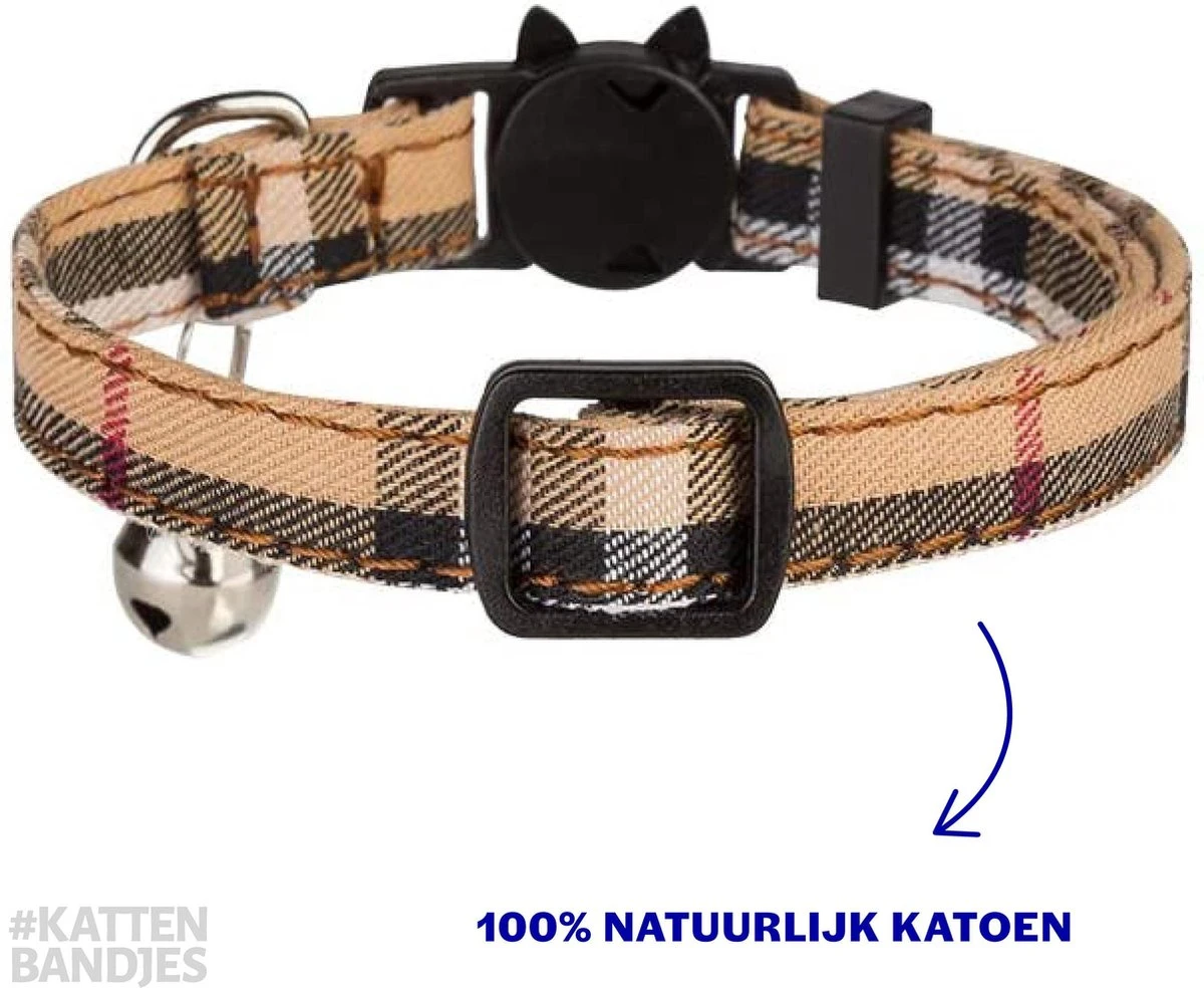 Halsband Kat | Kattenband | Kattenhalsbandje | Kitten | Kattenbandje Met Belletje | Kattenhalsbandjes Met Veiligheidssluiting In Dé Klassieke Beige Ruit 3 Halsband Kat | Kattenband | Kattenhalsbandje | Kitten | Kattenbandje Met Belletje | Kattenhalsbandjes Met Veiligheidssluiting In Dé Klassieke Beige Ruit