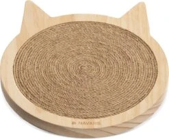 Navaris Houten Krabplank Voor Katten - Krabmat Van Hout En Sisal Voor Aan De Muur - In De Vorm Van Een Kattenkop - Te Bevestigen Met Zuignappen