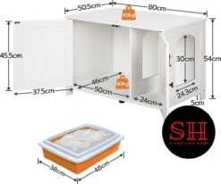 Merkloos Signature Home Wittykitty Kattenbak - Kattenkast - Kattenbakkast - Kattenhuis Met Deur En Aparte Scheidingswand - Kattenbak Opbergdoos - Wit - 80 X 54 X 50.5 Cm -Winkel Voor Kattenbenodigdheden 1200x999 1