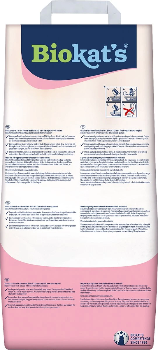 Biokat's Classic Fresh 3in1 Babypoeder - 10 L - Kattenbakvulling - Klontvormend - Babypoeder Geur 4 Biokat's Classic Fresh 3in1 Babypoeder - 10 L - Kattenbakvulling - Klontvormend - Babypoeder Geur - Afbeelding 2