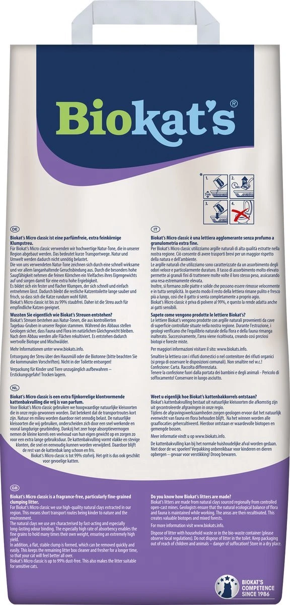 Biokat's Micro Classic - 14 Liter - Kattenbakvulling - Kattengrit - Klontvormend - Zonder Geur 4 Biokat's Micro Classic - 14 Liter - Kattenbakvulling - Kattengrit - Klontvormend - Zonder Geur - Afbeelding 2