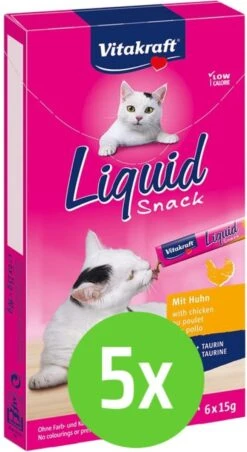 Merkloos Vitakraft Cat Liquid-Snack Kip & Taurine 6 Stuks - 5 Verpakkingen
