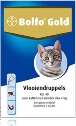 Bayer Bolfo Gold 40 Anti Vlooienmiddel - Kat - 0 Tot 4 Kg - 2 Pipetten -Winkel Voor Kattenbenodigdheden 727x1200