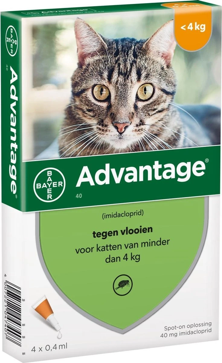 Bayer Advantage 40 Tegen Vlooien - <4kg - 4 X 0,4 Ml - Adult 4 Bayer Advantage 40 Tegen Vlooien - <4kg - 4 X 0,4 Ml - Adult - Afbeelding 2