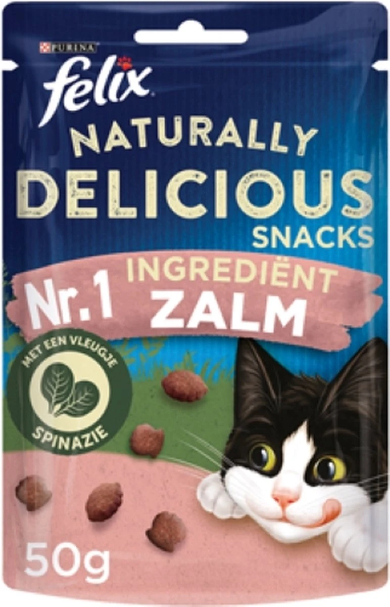 Felix Naturally Delicious Zalm & Spinazie - Kattensnacks - 8 X 50g 3 Felix Naturally Delicious Zalm & Spinazie - Kattensnacks - 8 X 50g