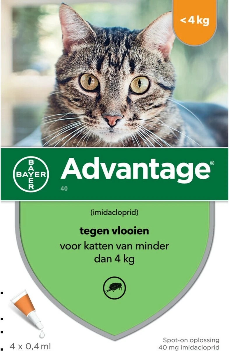 Bayer Advantage 40 Tegen Vlooien - <4kg - 4 X 0,4 Ml - Adult 3 Bayer Advantage 40 Tegen Vlooien - <4kg - 4 X 0,4 Ml - Adult