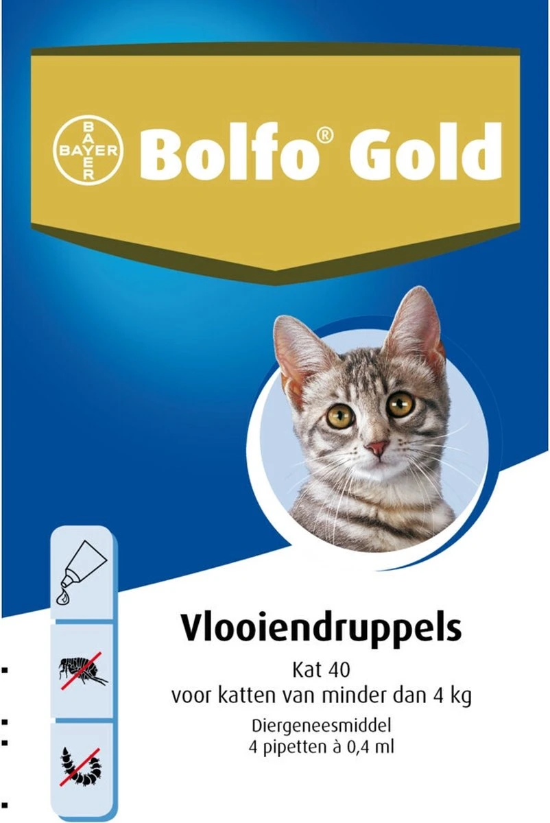 Bayer Bolfo Gold 40 Anti Vlooienmiddel - Kat - 0 Tot 4 Kg - 4 Pipetten 3 Bayer Bolfo Gold 40 Anti Vlooienmiddel - Kat - 0 Tot 4 Kg - 4 Pipetten