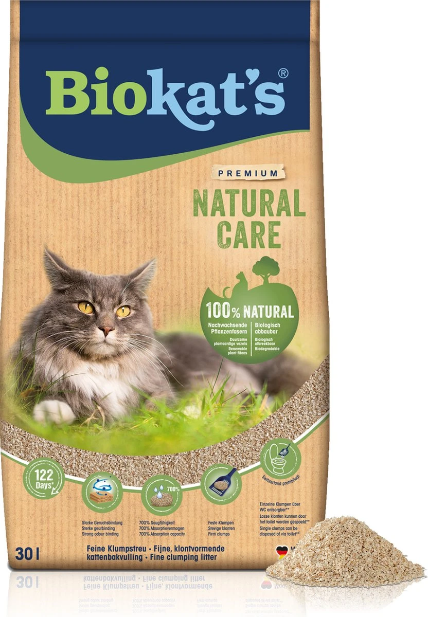 Biokat's Natural Care - 30 L - Kattenbakvulling - Klontvormend - Zonder Geur 3 Biokat's Natural Care - 30 L - Kattenbakvulling - Klontvormend - Zonder Geur