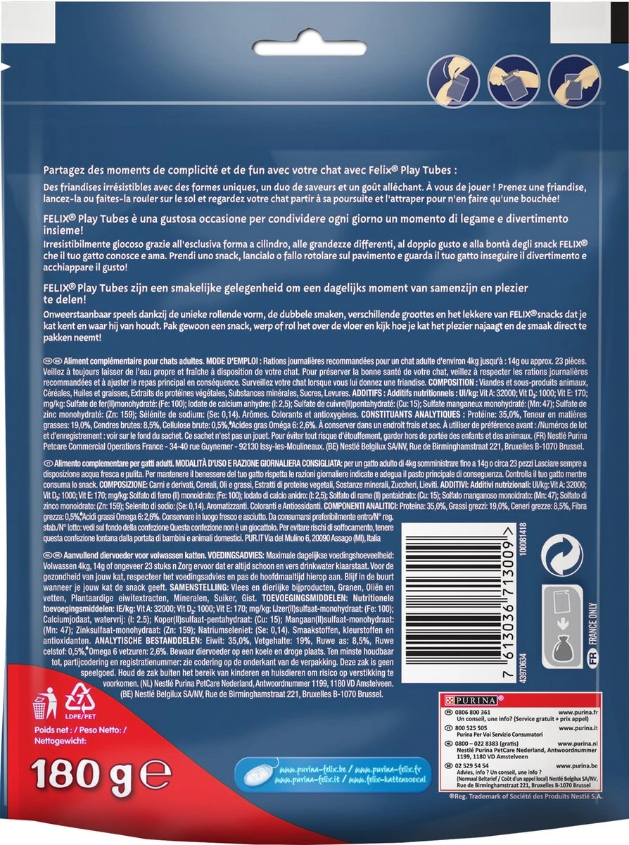 Felix PlayTubes - Kattensnacks Kalkoen & Ham - 5 X 180g 6 Felix PlayTubes - Kattensnacks Kalkoen & Ham - 5 X 180g - Afbeelding 4