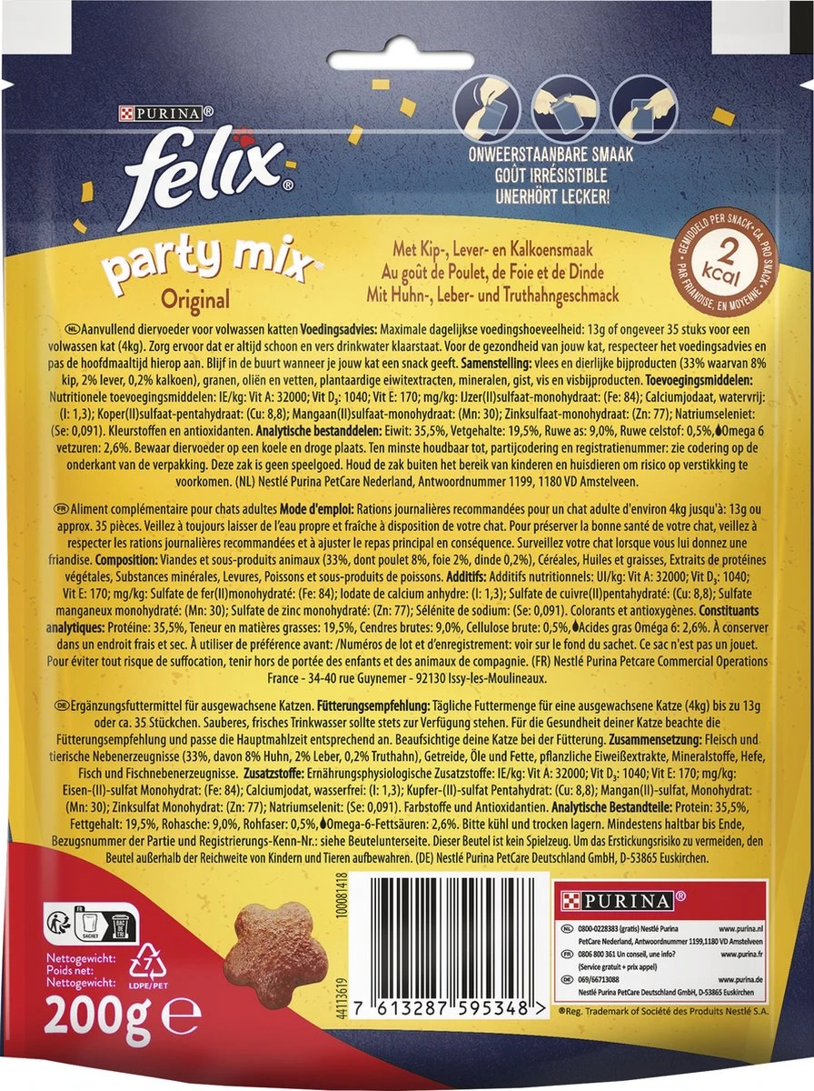 Felix Party Mix - Kattensnacks Original Mix - 5 X 200g 7 Felix Party Mix - Kattensnacks Original Mix - 5 X 200g - Afbeelding 5