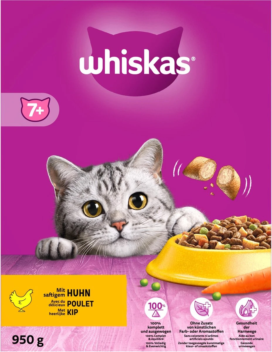 Whiskas 7+ Kattenbrokken - Kip - Doos 5 X 950 G 5 Whiskas 7+ Kattenbrokken - Kip - Doos 5 X 950 G - Afbeelding 3