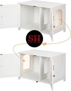 Merkloos Signature Home Wittykitty Kattenbak - Kattenkast - Kattenbakkast - Kattenhuis Met Deur En Aparte Scheidingswand - Kattenbak Opbergdoos - Wit - 80 X 54 X 50.5 Cm -Winkel Voor Kattenbenodigdheden 943x1200 1