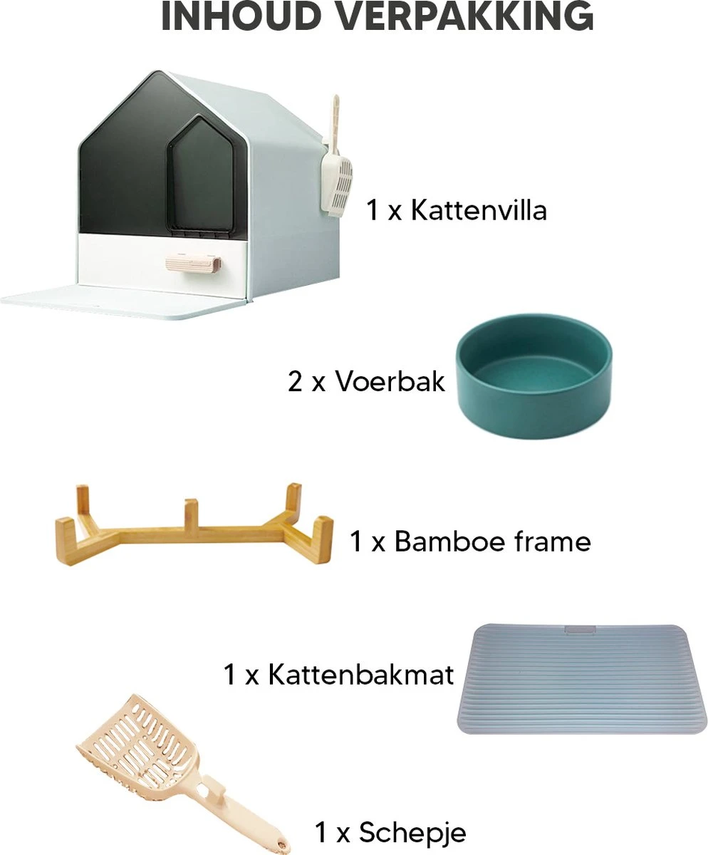 Kattenbak Villa Met Dubbele Voerbak En Kattenbakmat – Kat - Drinkbak – Modern En Stijlvol - Design - Groen 8 Kattenbak Villa Met Dubbele Voerbak En Kattenbakmat – Kat - Drinkbak – Modern En Stijlvol - Design - Groen - Afbeelding 6